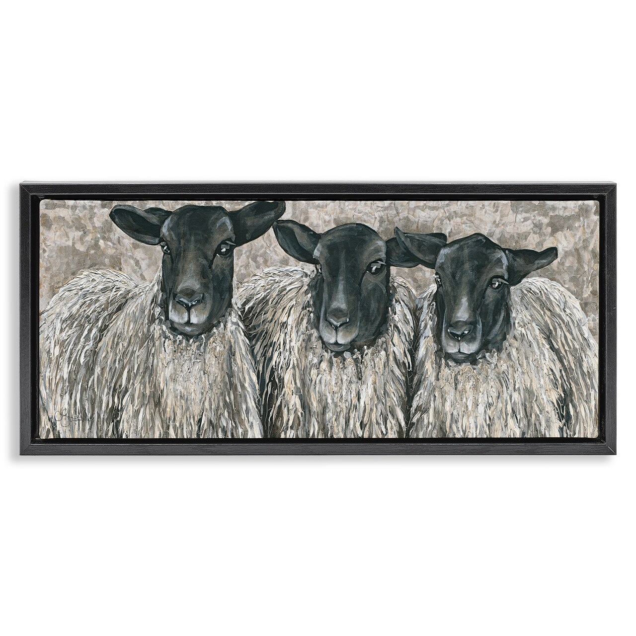 Stupell Industries Three Sheep Trio Portrait Framed Floater Canvas Wall Art